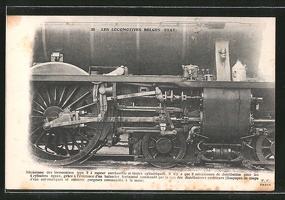 AK-Les-Locomotives-Belges-Etat-Mechanisme-des-locomotives-type-9-Detailansicht-einer-Dampflok