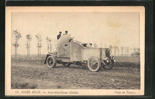 AK-Armee-Belge-Auto-mitrailleuse-blindee-belgische-Soldaten-im-Panzerwagen-am-Geschuetz