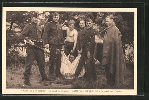 AK-Camp-de-Beverloo-La-mort-der-Charlot-Soldatenhumor-auf-dem-Truppenuebungsplatz