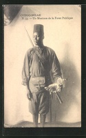 AK-Congo-Belge-Un-Musicien-de-la-Force-Publique-belgischer-Kolonialsoldat