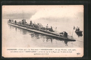 AK-Cherbourg-Le-Sous-Marin-Vendemaire-Franzoesisches-U-Boot-im-Hafen