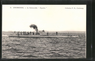AK-Cherbourg-U-Boot-Submersible-Espadon-in-voller-Fahrt