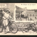 Passepartout-AK-Dunkerque-Un-Bonjour-de-la-Caserne-Dame-mit-Fahrrad